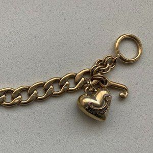 Vintage 90s Y2K Juicy Couture Heavy Curb Chain J Charm Bracelet, Heart Charm